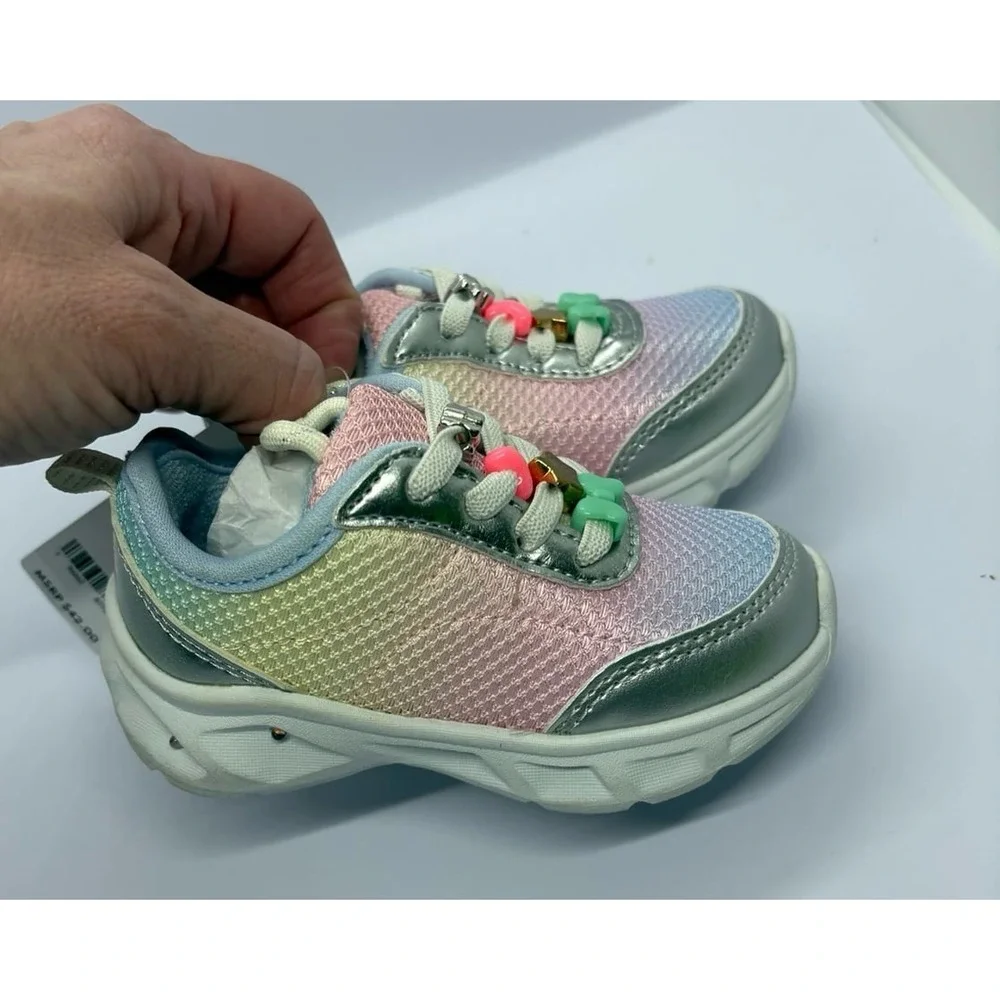 NEW toddler girls size 5 Carter's silver charmed light up shoes.